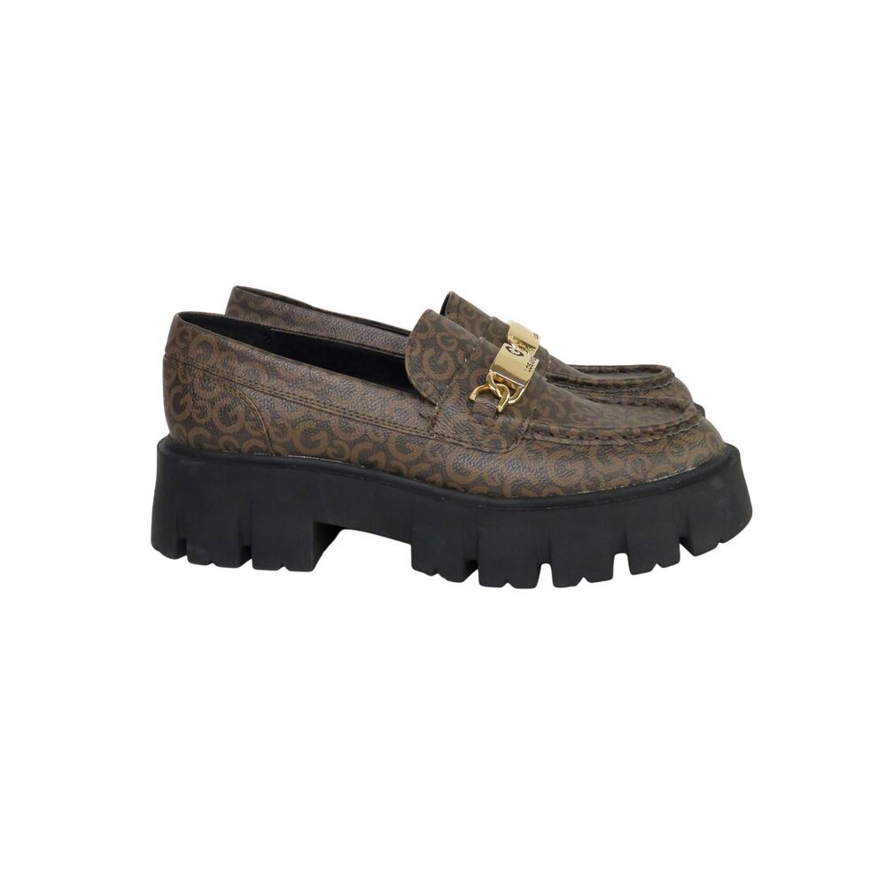 Guess GBG Los Angeles Brown GG Pattern Platform Loafers 8 Chunky GGCOLLIE-R